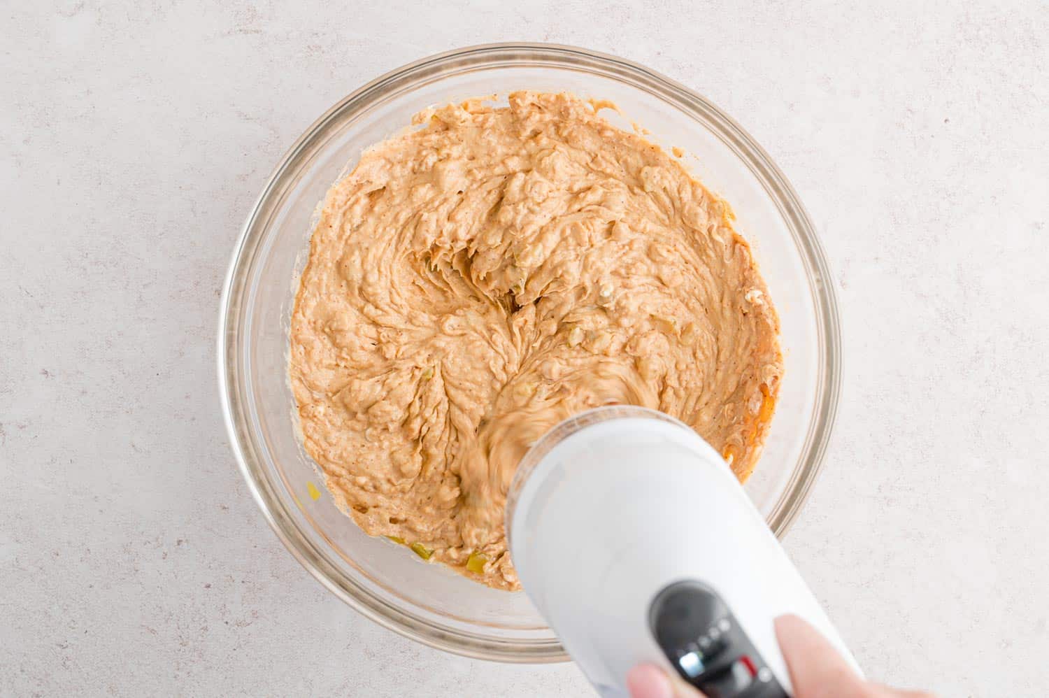 Ingredients mixed together in a mixing bowl.