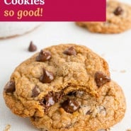 Cookies, text overlay reads "whole wheat chocolate chip cookies - so good."