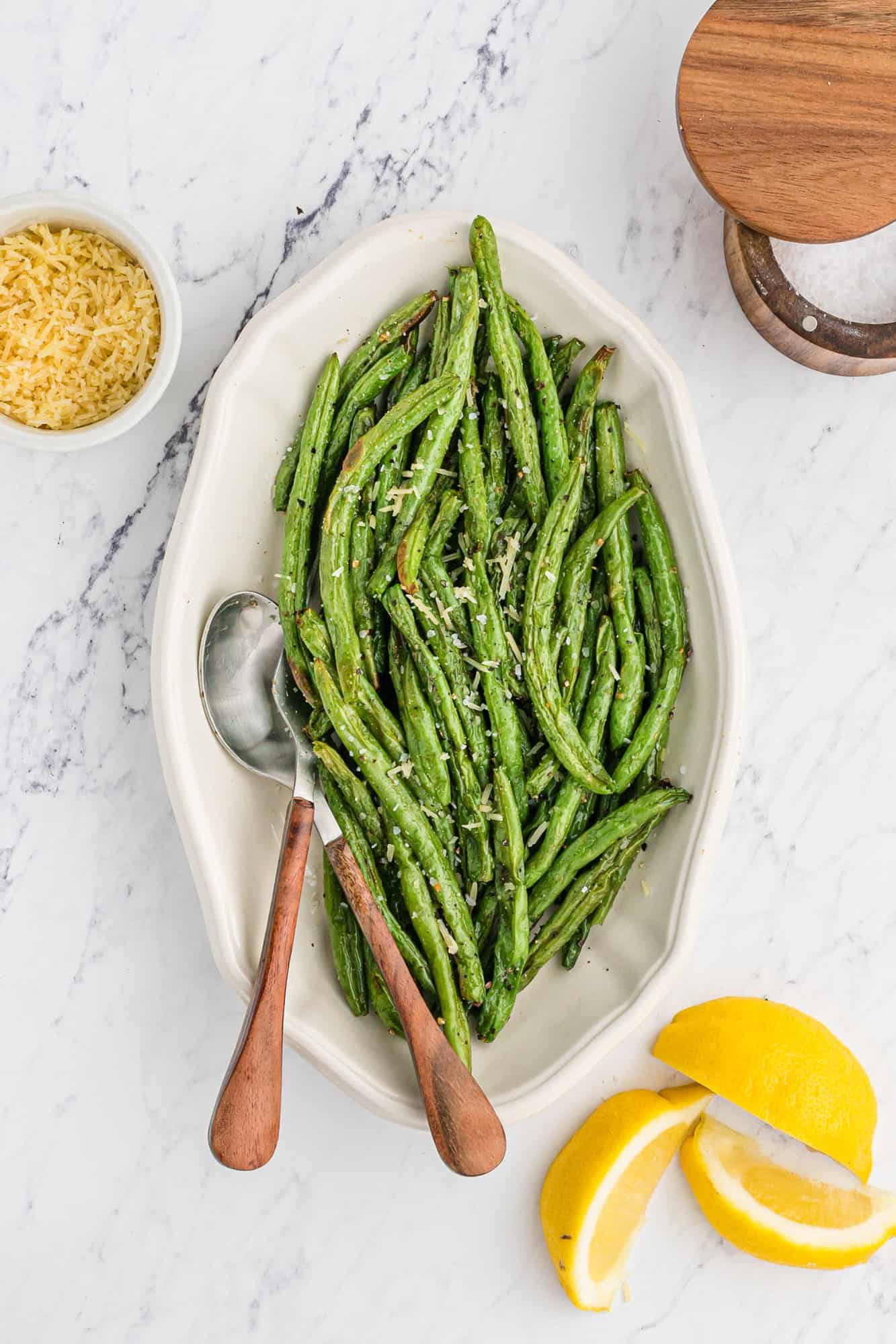 Green beans on a platter.