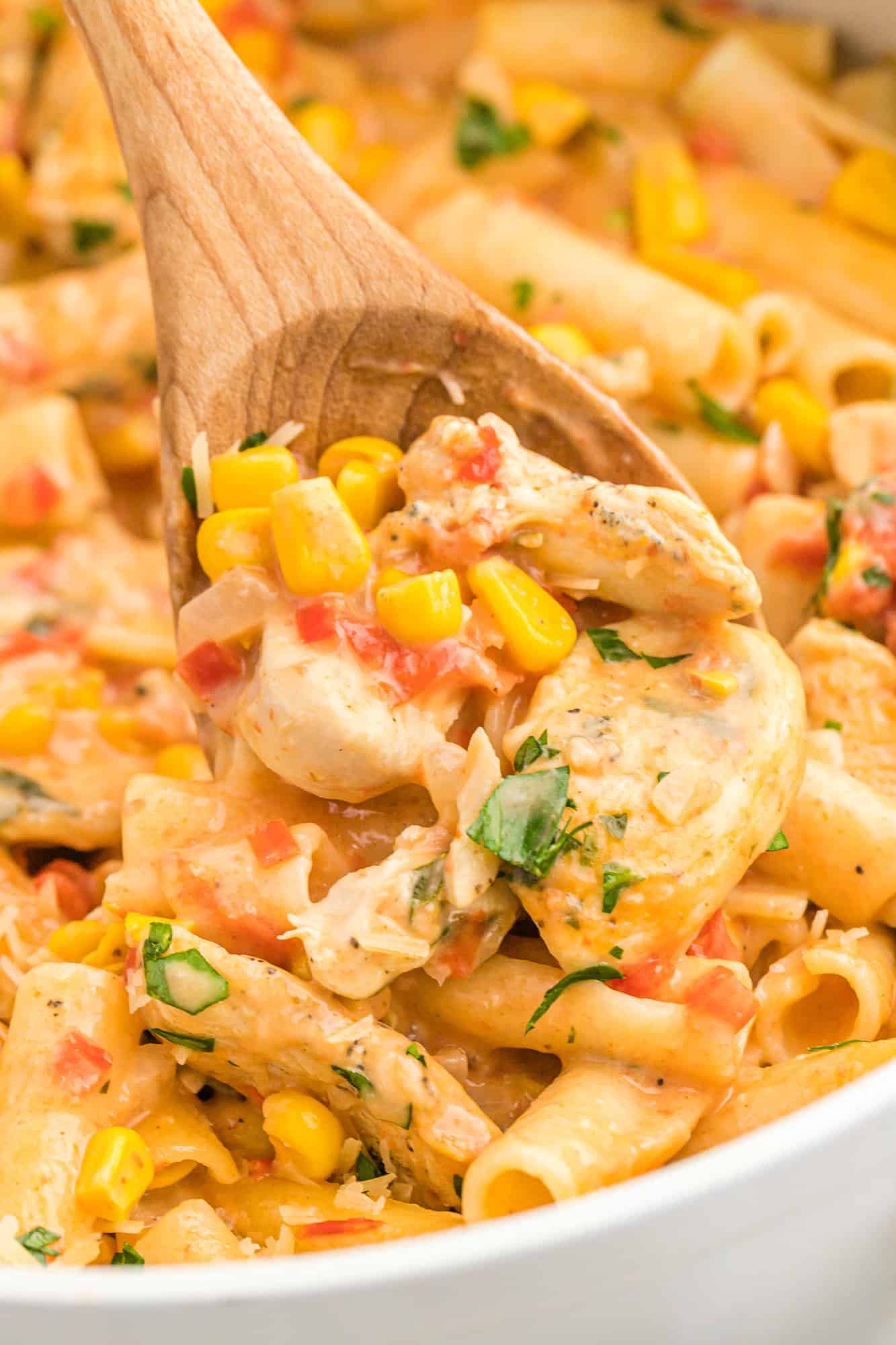 Cajun chicken pasta in a pan.