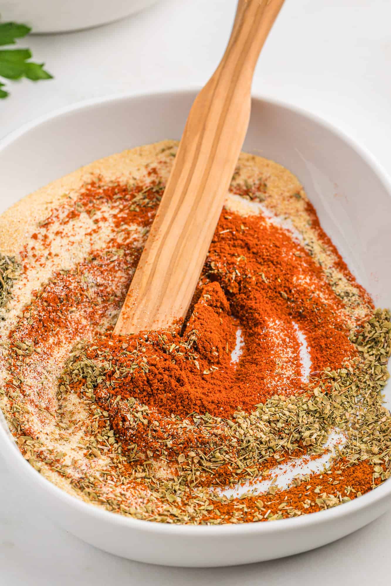 Spices being mixed.