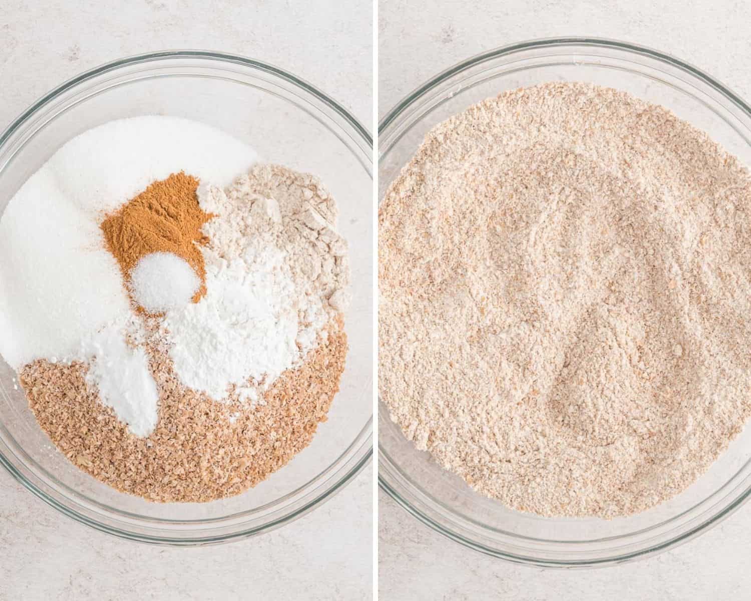 Dry ingredients before and after mixing.