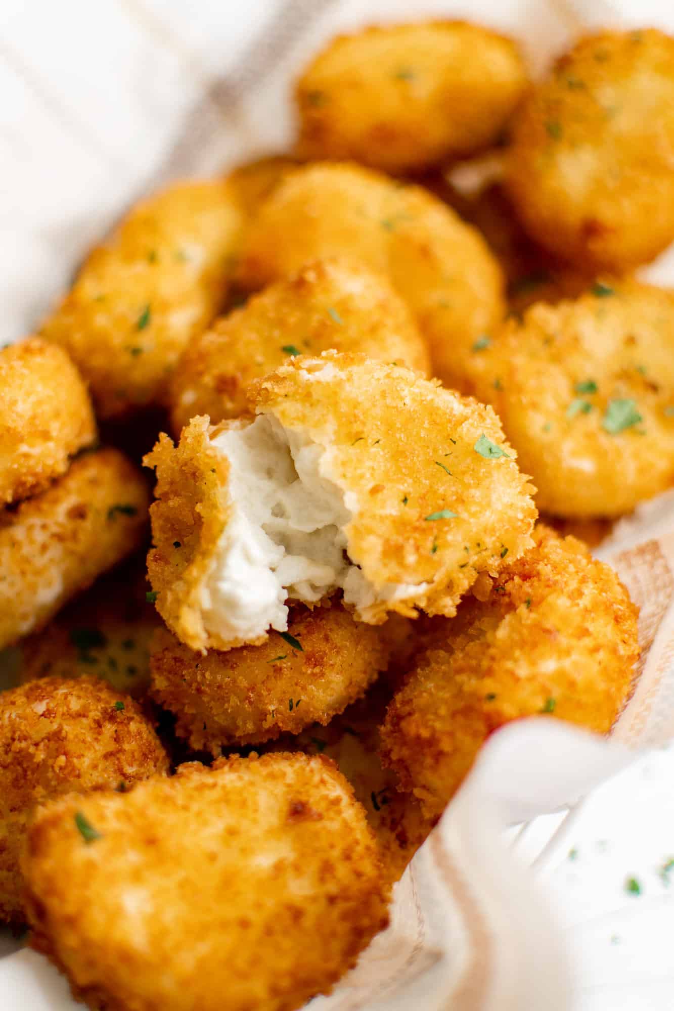 Pile of fried goat cheese.