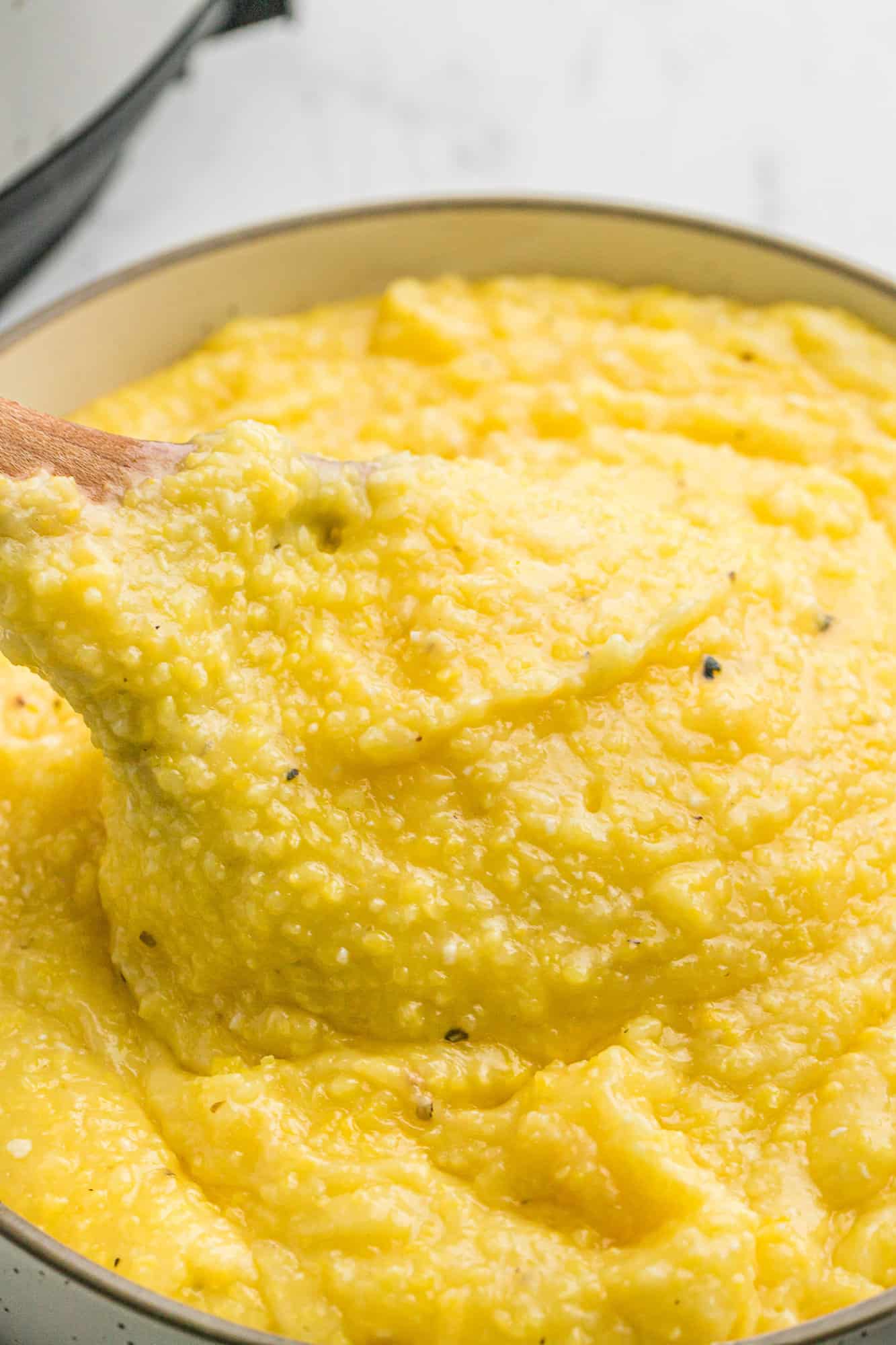 Close up of polenta, showing texture.