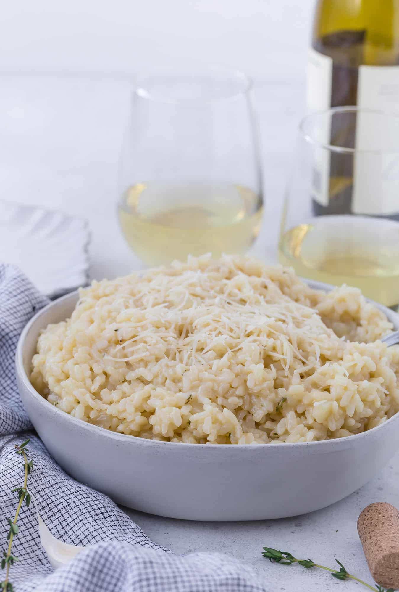 Instant Pot Risotto with cheese melted on top.