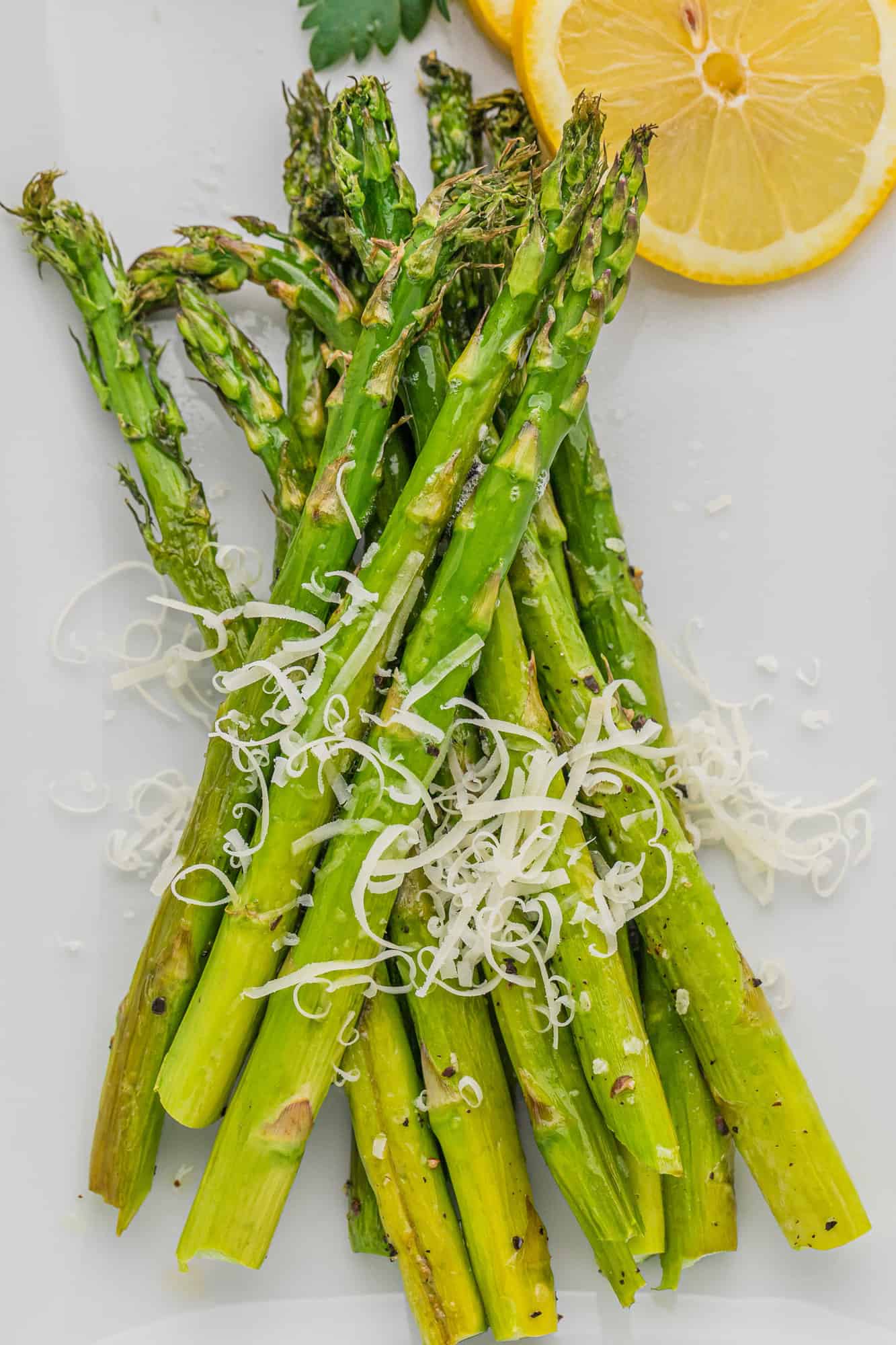 Cheese on roasted asparagus.