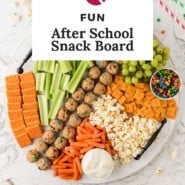 Colorful snacks, text overlay reads "fun snack board."