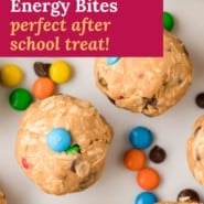 Energy bites, text overlay reads "energy bites - perfect after school treat!"