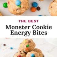 Energy bites, text overlay reads "the best monster cookie energy bites."