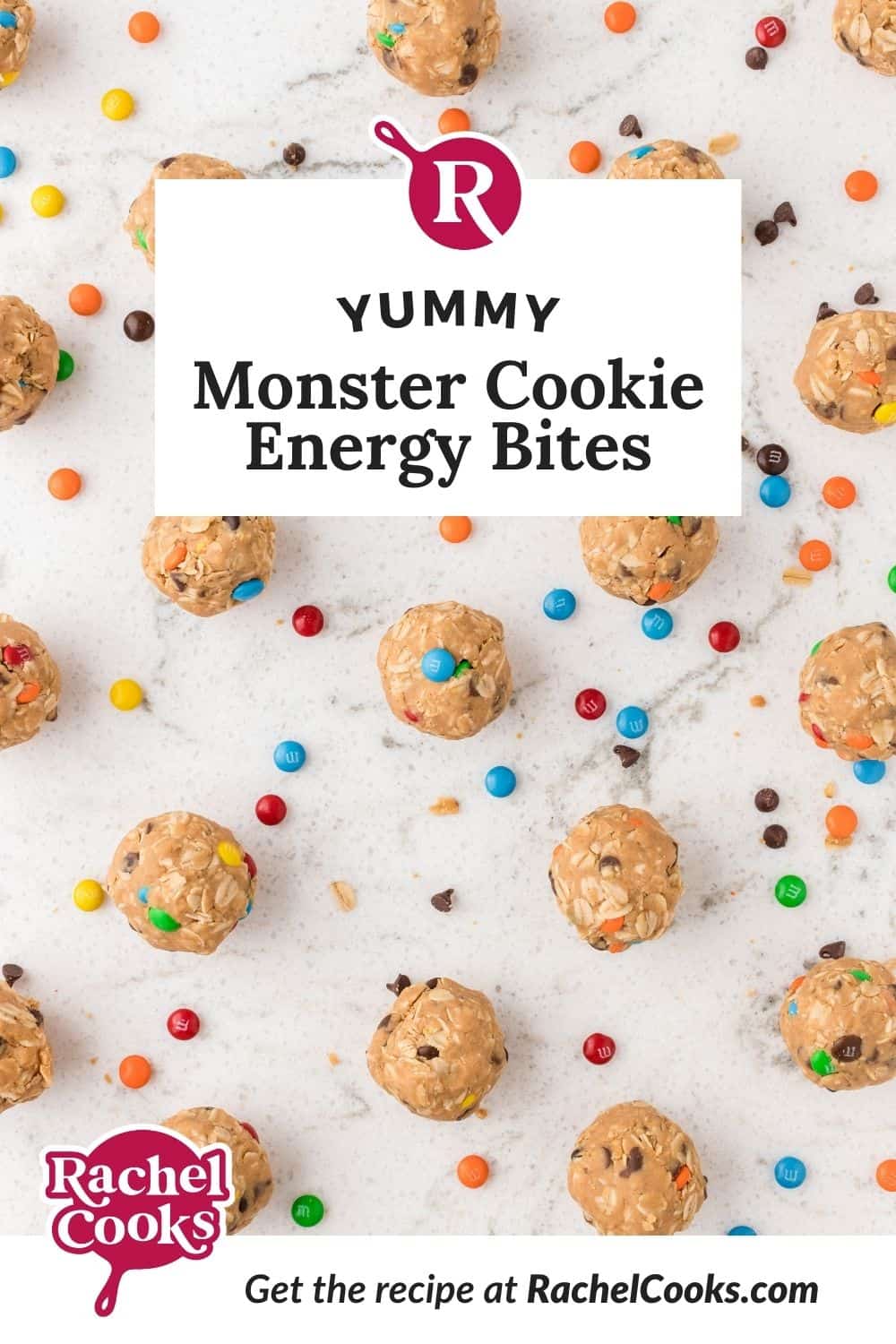 Energy bites, text overlay reads "yummy monster cookie energy bites."
