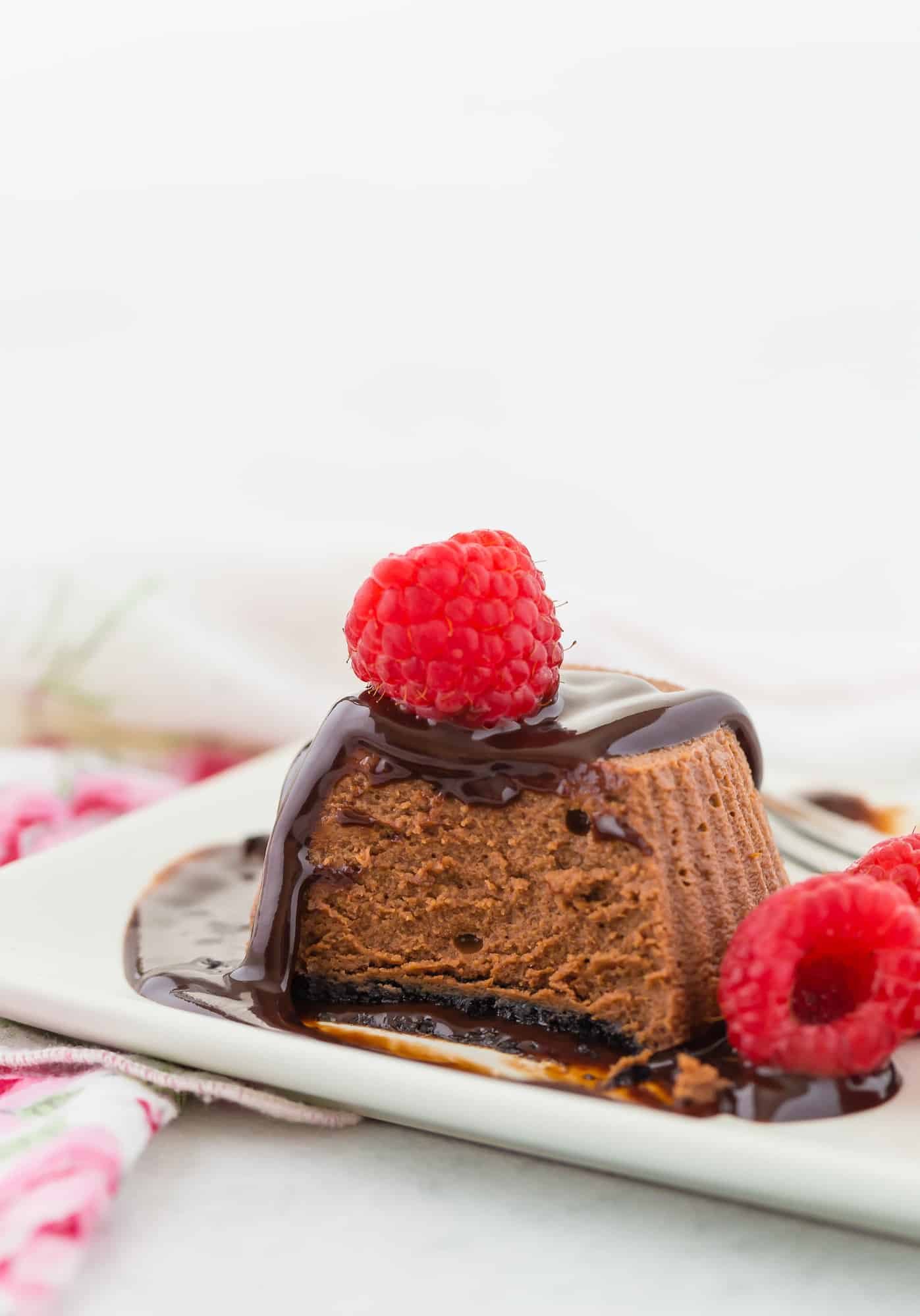 Mini mocha cheesecake cut to show texture.