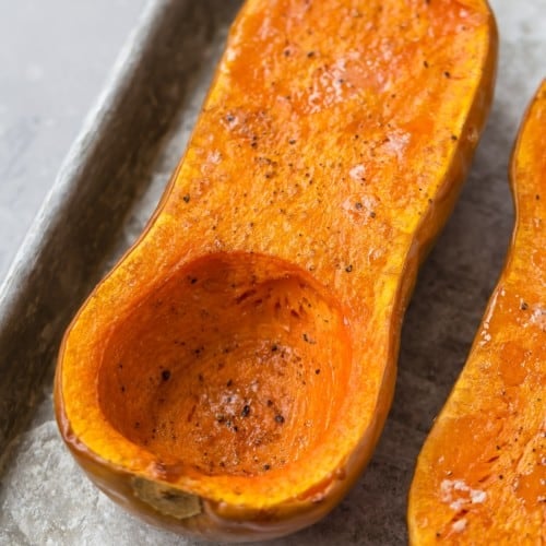 Roasted butternut squash half.