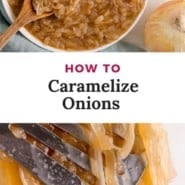 Onions, text overlay reads "how to caramelize onions."