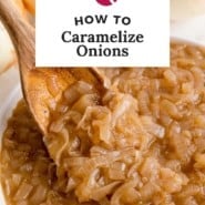 Onions, text overlay reads "how to caramelize onions."