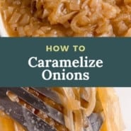 Onions, text overlay reads "how to caramelize onions."