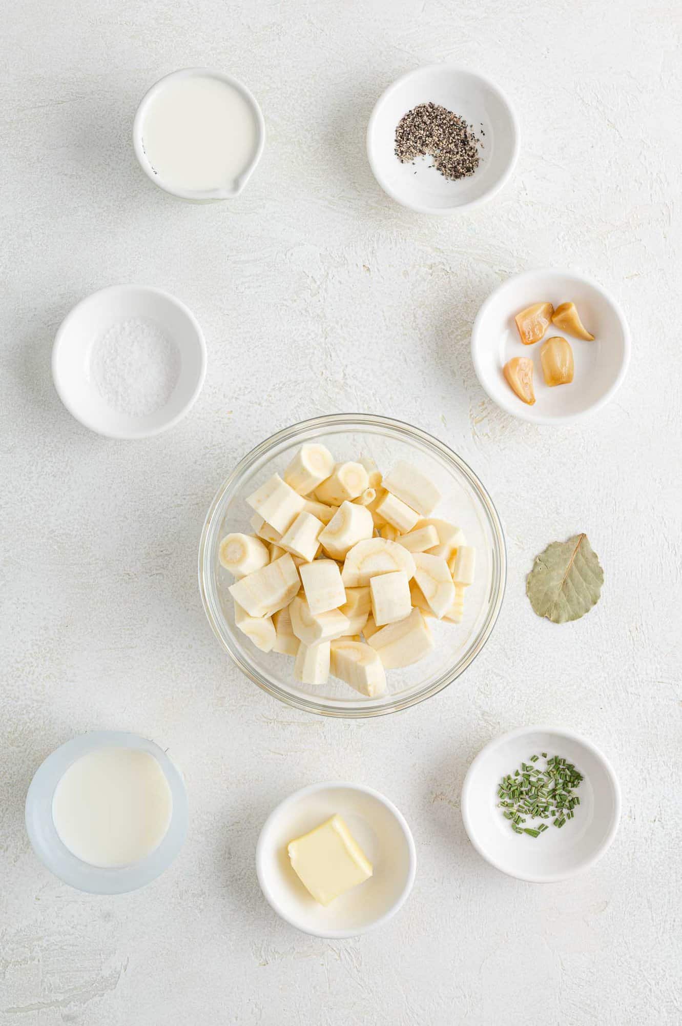 Ingredients needed for recipe including parsnips.