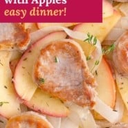 Pork, text overlay reads "pork tenderloin with apples - easy dinner."