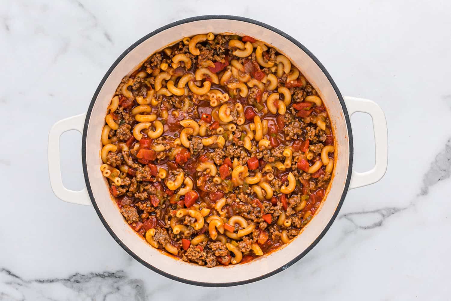 Uncooked pasta in goulash.