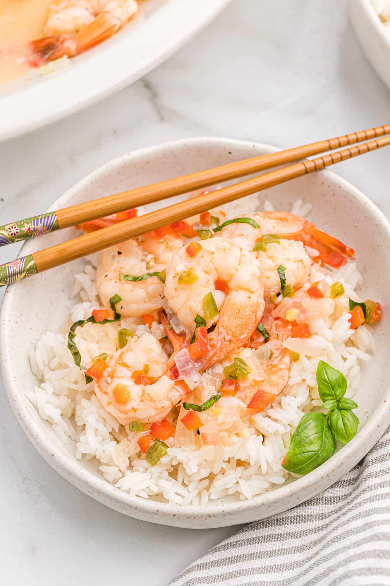 Creamy coconut shrimp served on rice.