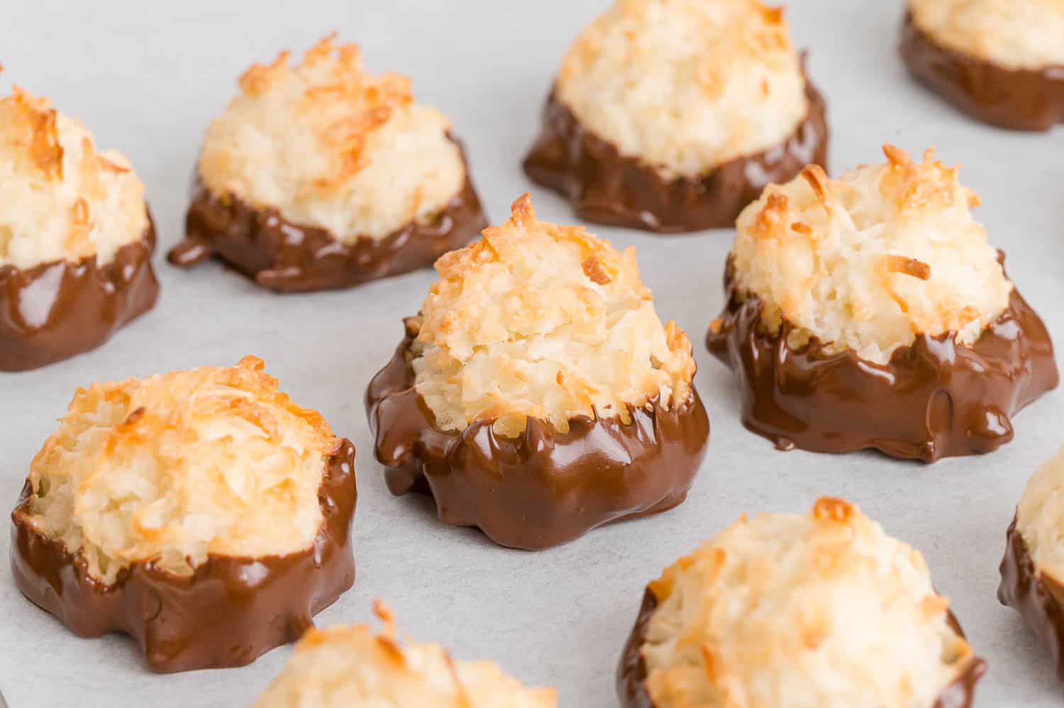 Chocolate dipped macaroons.