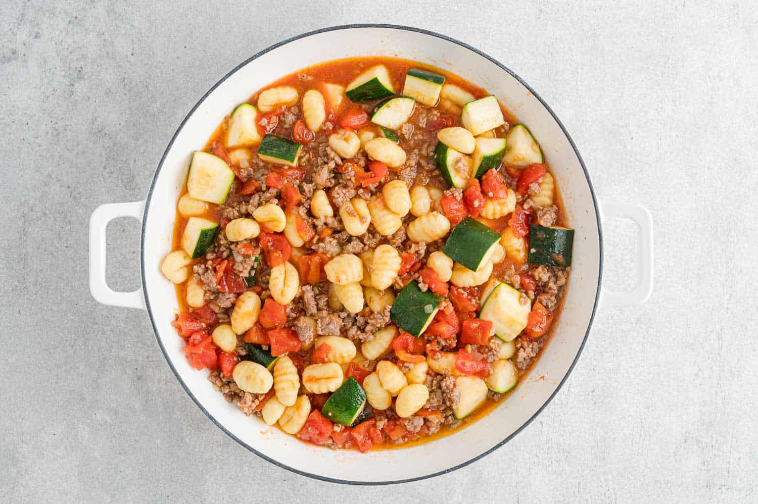 Gnocchi added to pan.