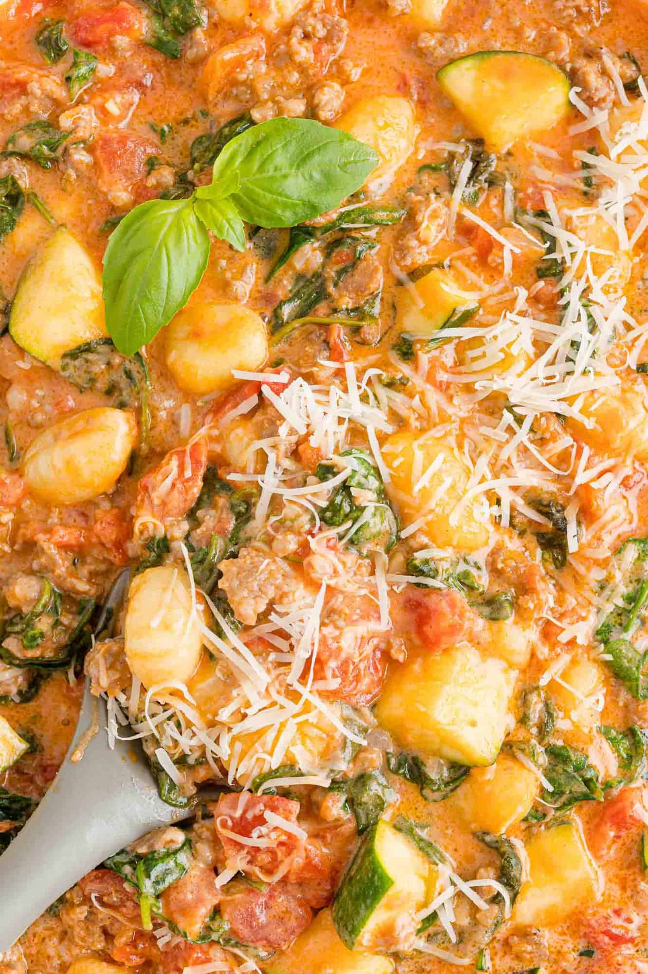 Gnocchi with creamy tomato sauce and sausage.