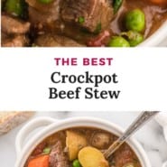 Stew, text overlay reads "the best crockpot beef stew."