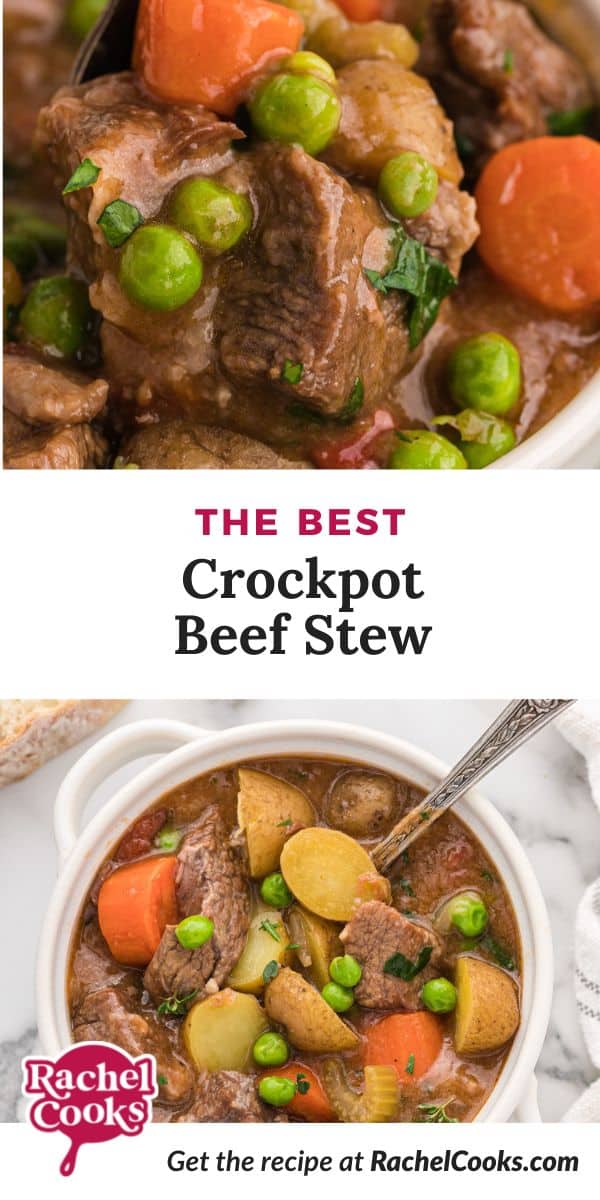 Stew, text overlay reads "the best crockpot beef stew."