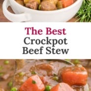 Stew, text overlay reads "the best crockpot beef stew."