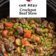 Stew, text overlay reads "the best crockpot beef stew."