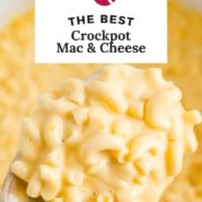 Mac and cheese, text overlay reads "the best crockpot mac & cheese."