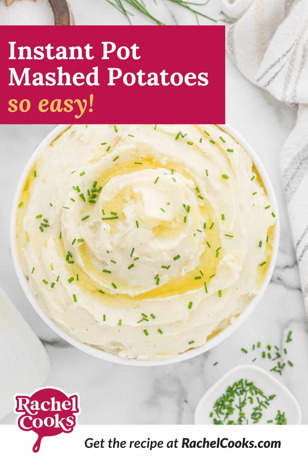 Potatoes, text overlay reads "Instant Pot mashed potatoes - so easy."