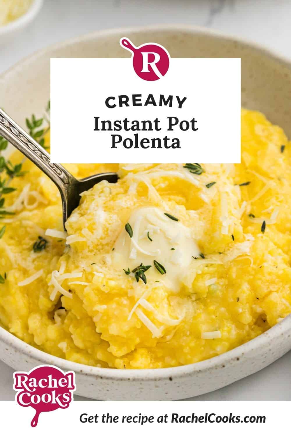 Polenta, text overlay reads, "creamy instant pot polenta."