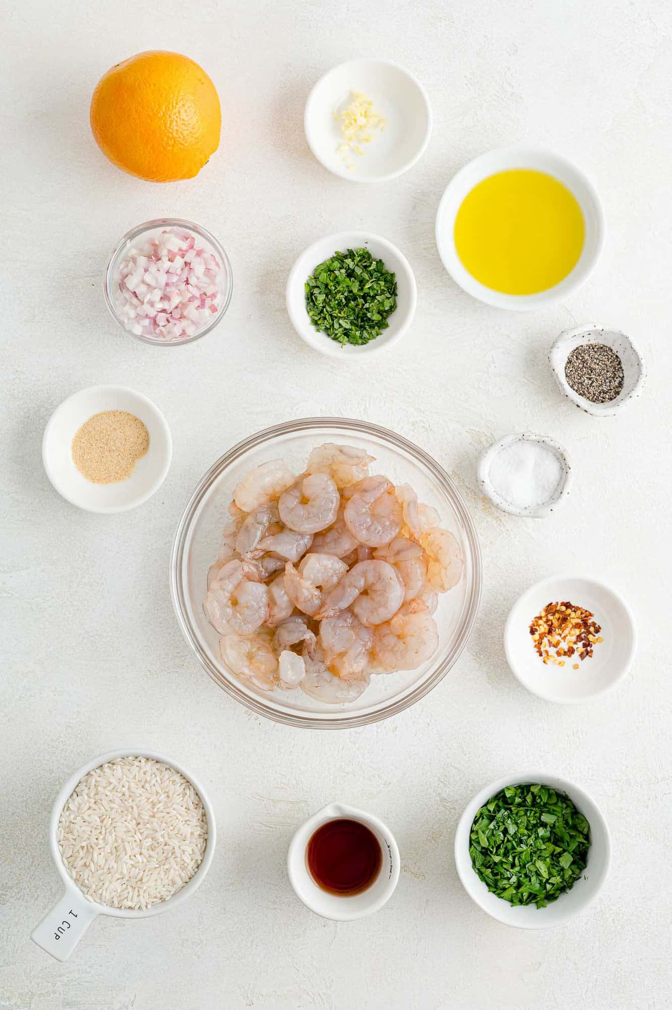 Ingredients needed for recipe including shrimp.