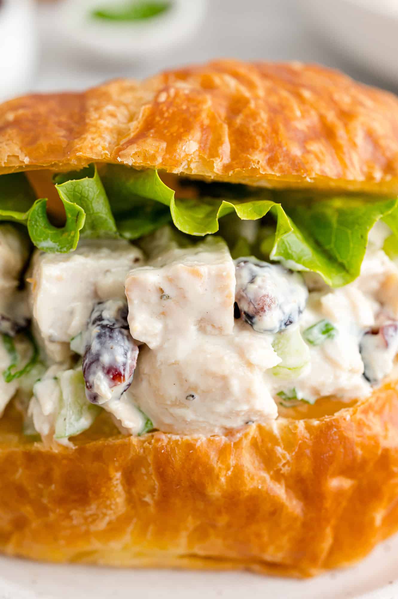 Turkey salad on a croissant.