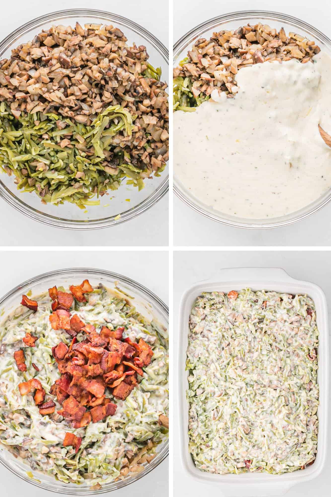 Four steps to making green bean casserole.