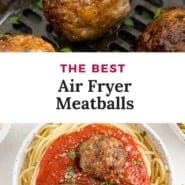 Meatballs, text overlay reads "the best air fryer meatballs."