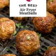 Meatballs, text overlay reads "the best air fryer meatballs."