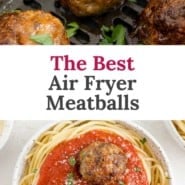 Meatballs, text overlay reads "the best air fryer meatballs."