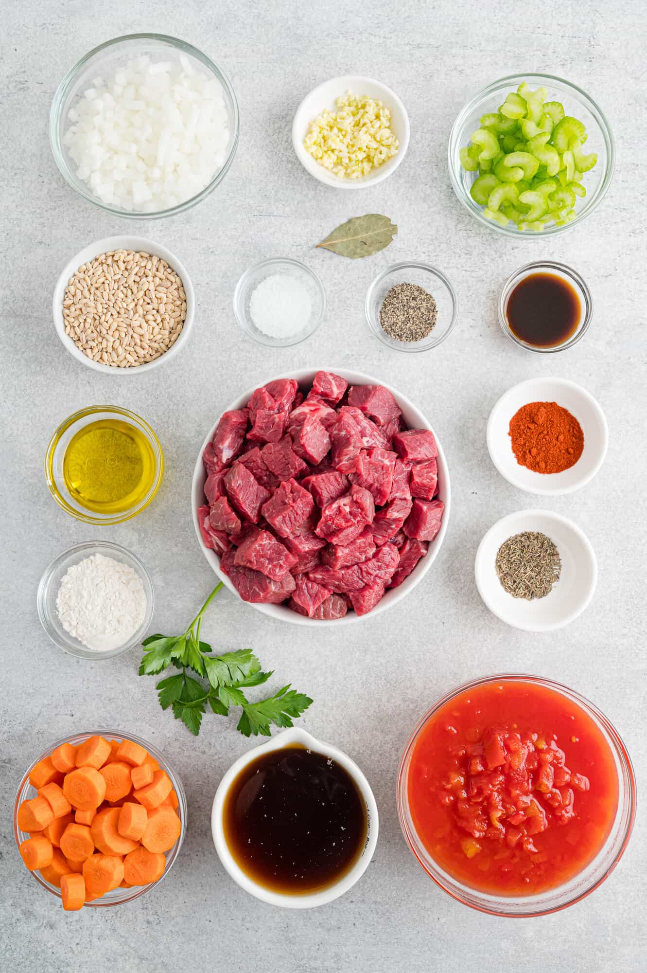 Overhead view of ingredients needed for recipe.