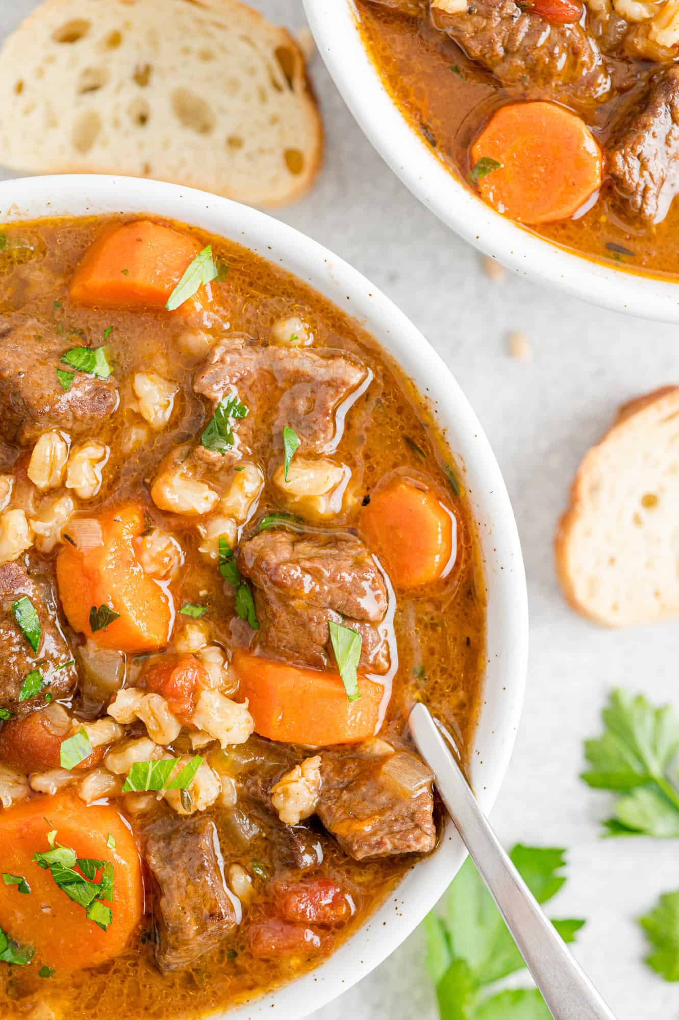 Soup in a white bowl.