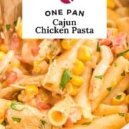 Pasta, text overlay reads "one pan cajun chicken pasta."