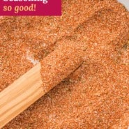 Spice mix, text overlay that reads "cajun seasoning - so good."