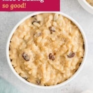 Pudding, text overlay reads "instant pot rice pudding - so good."