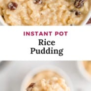 Pudding, text overlay reads "instant pot rice pudding."