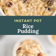 Pudding, text overlay reads "instant pot rice pudding - so good."