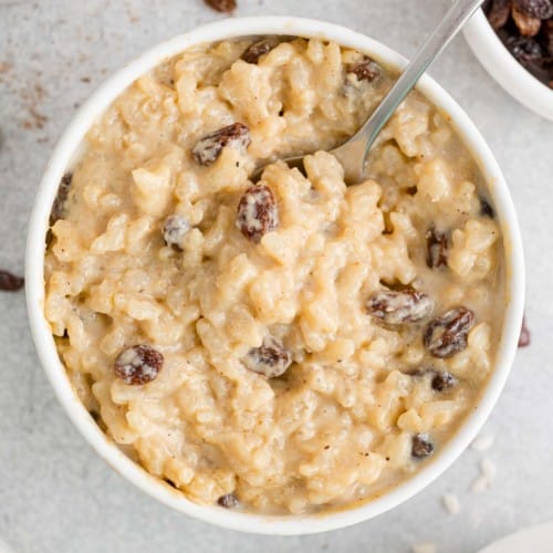 Instant pot rice pudding with raisins.