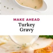 Gravy, text overlay reads "make ahead turkey gravy."