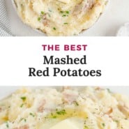 Potatoes, text overlay reads "the best mashed red potatoes."