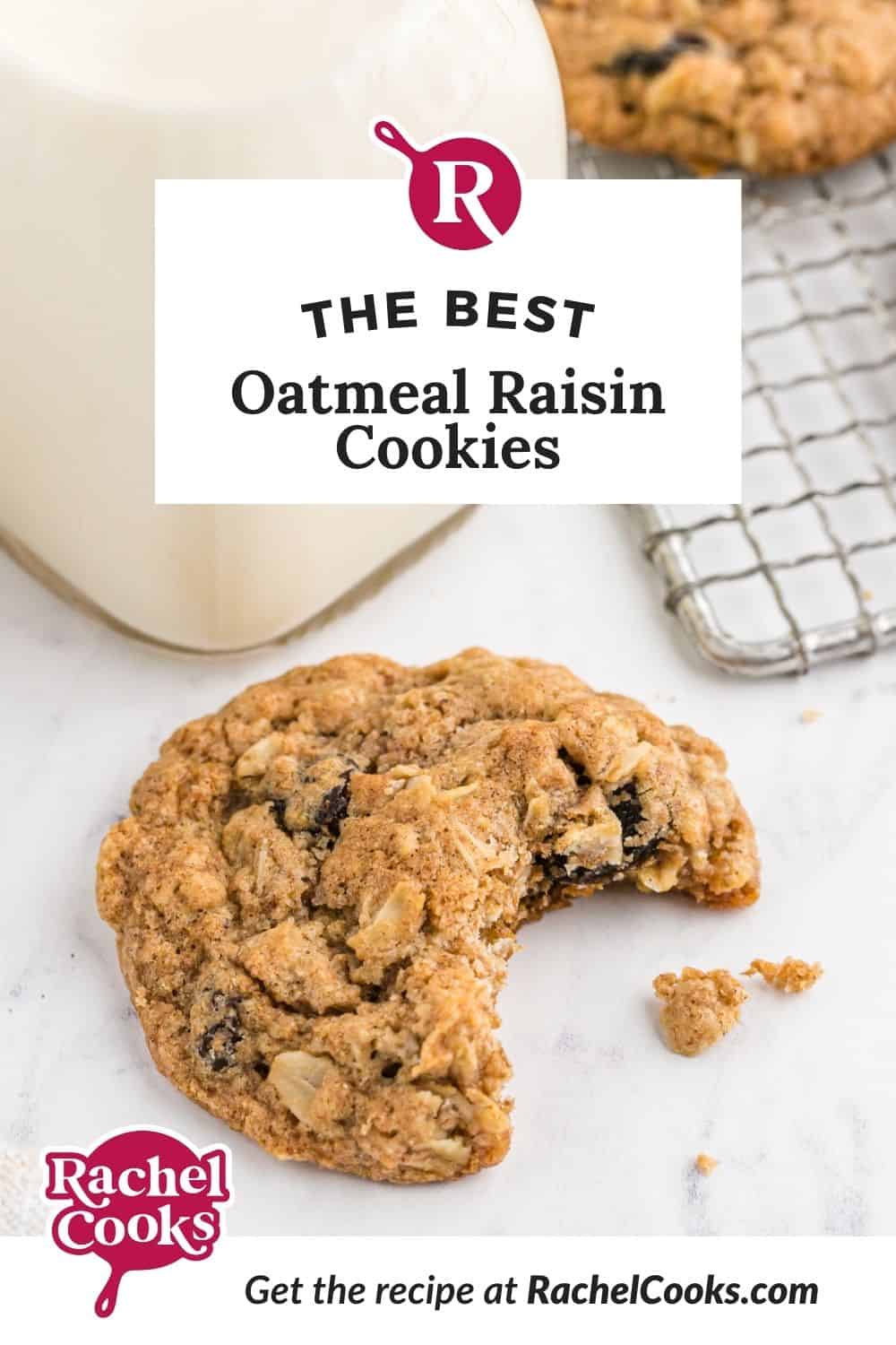 Cookies, text overlay reads "the best oatmeal raisin cookies."